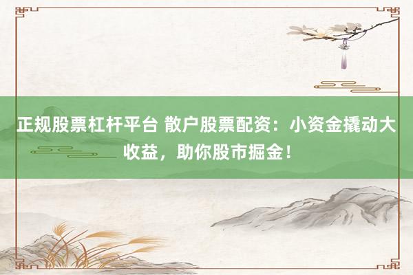 正规股票杠杆平台 散户股票配资：小资金撬动大收益，助你股市掘金！