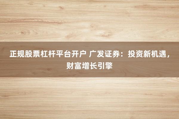 正规股票杠杆平台开户 广发证券：投资新机遇，财富增长引擎
