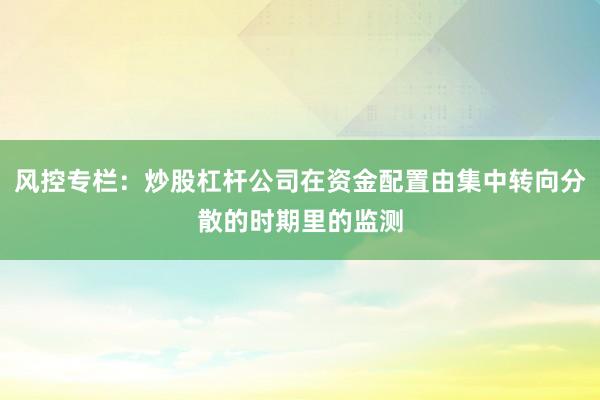 风控专栏：炒股杠杆公司在资金配置由集中转向分散的时期里的监测