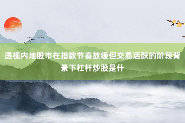 透视内地股市在指数节奏放缓但交易活跃的阶段背景下杠杆炒股是什